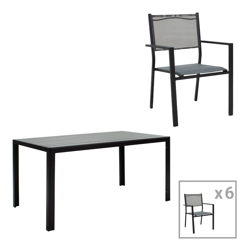 Τραπεζαρία κήπου Nares-Moly σετ 7τεμ pakoworld αλουμίνιο ανθρακί--textilene γκρι - Hippiehome.gr