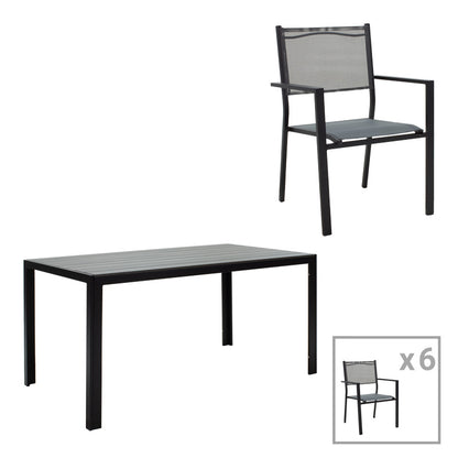 Τραπεζαρία κήπου Nares-Moly σετ 7τεμ pakoworld αλουμίνιο ανθρακί--textilene γκρι - Hippiehome.gr