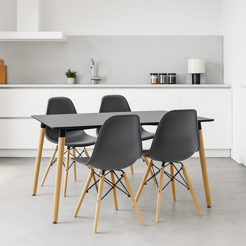 Τραπεζαρία Natali-Julita pakoworld σετ 5τεμ μαύρο-φυσικό 120x80x76εκ - Hippiehome.gr