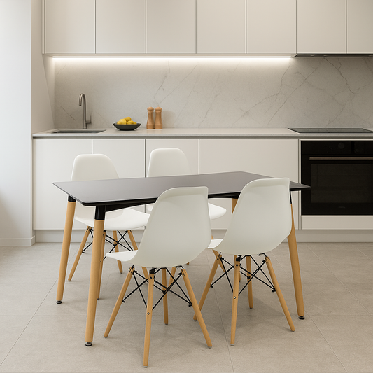 Τραπεζαρία Natali-Julita pakoworld σετ 5τεμ μαύρο-λευκό-φυσικό 120x80x76εκ - Hippiehome.gr