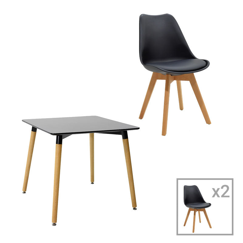 Τραπεζαρία Natali-Gaston pakoworld σετ 3τεμ σε απόχρωση μαύρο-φυσικό 80x80x75εκ - Hippiehome.gr