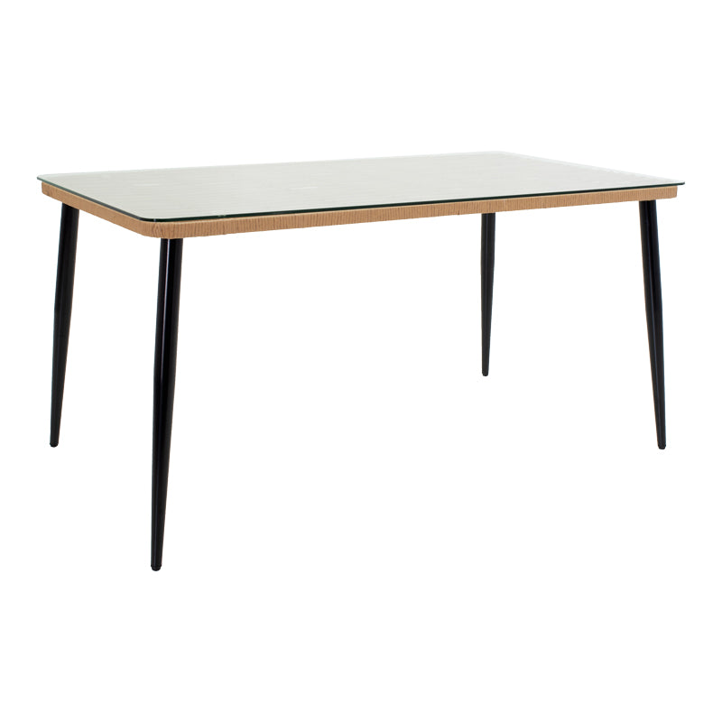 Τραπεζαρία Naoki-Tanish pakoworld σετ 7 τμχ rattan φυσικό-μαύρο μέταλλο-γυαλί 160x90x78εκ - Hippiehome.gr