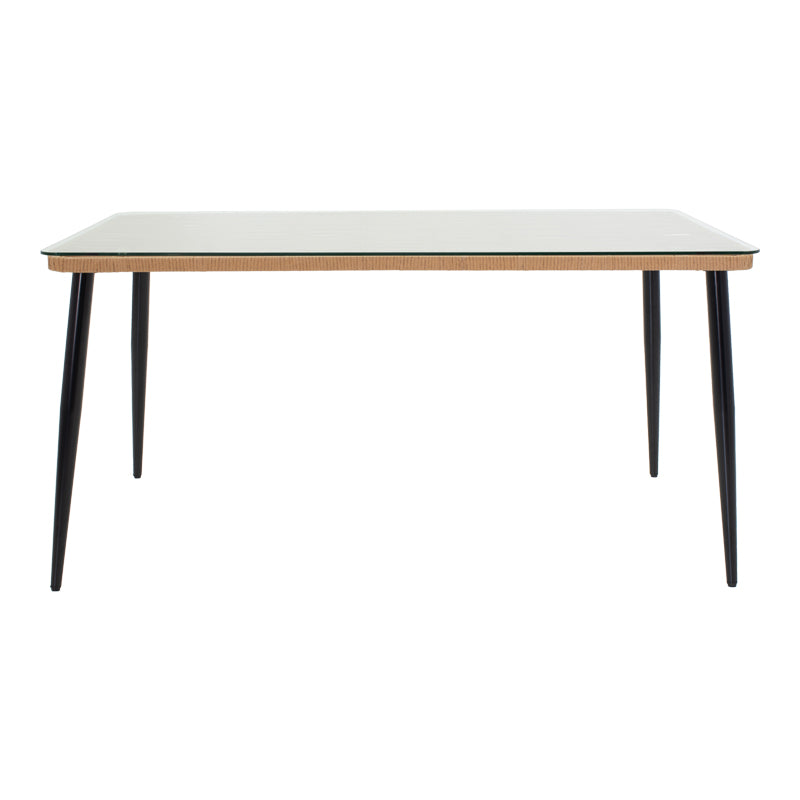 Τραπεζαρία Naoki-Tanish pakoworld σετ 7 τμχ rattan φυσικό-μαύρο μέταλλο-γυαλί 160x90x78εκ - Hippiehome.gr