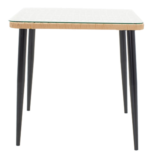 Τραπεζαρία Naoki G pakoworld σετ 5 τμχ rattan φυσικό-μαύρο μέταλλο-γυαλί 80x80x78εκ - Hippiehome.gr