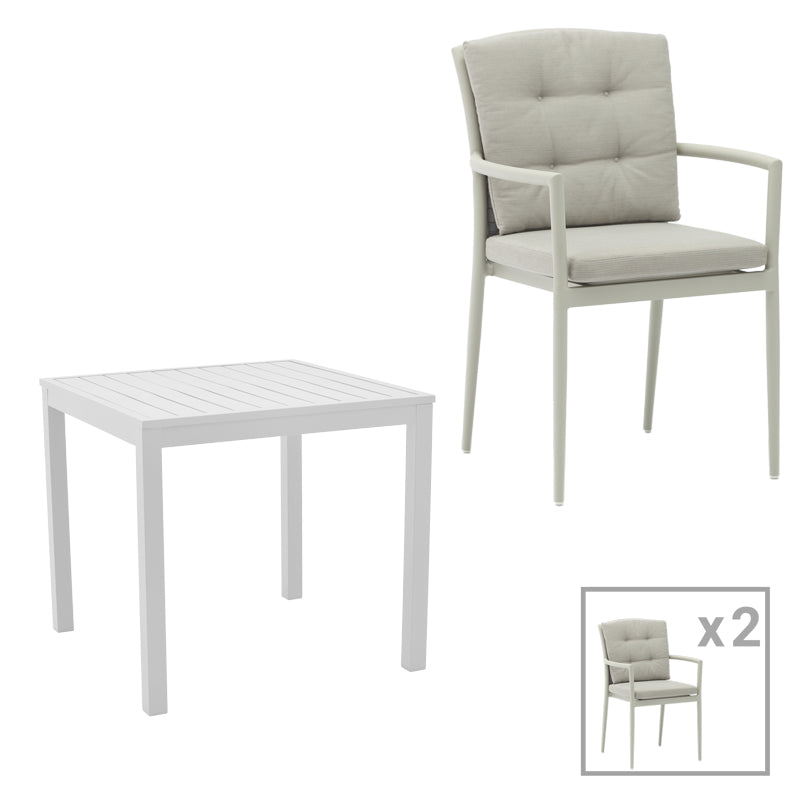 Τραπεζαρία Kliton - Moritz σετ 3τεμ pakoworld αλουμίνιο σε λευκή και γκρι απόχρωση 80x80x74εκ - Hippiehome.gr