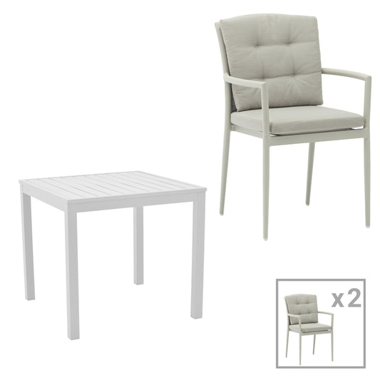 Τραπεζαρία Kliton - Moritz σετ 3τεμ pakoworld αλουμίνιο σε λευκή και γκρι απόχρωση 80x80x74εκ - Hippiehome.gr