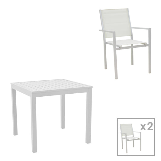 Τραπεζαρία Zacreta- Kliton σετ 3τεμ pakoworld αλουμίνιο σε λευκή απόχρωση 80x80x74εκ - Hippiehome.gr