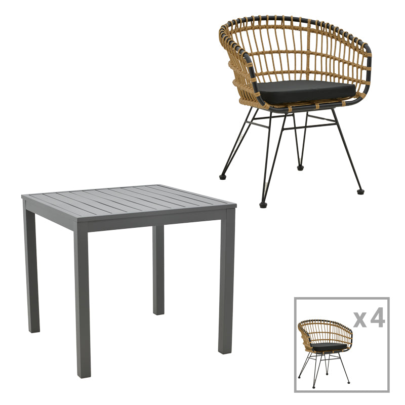 Τραπεζαρία Kliton-Naoki B σετ 5τεμ pakoworld ανθρακί αλουμίνιο και μέταλλο σε μαύρη απόχρωση 80x80x74εκ - Hippiehome.gr