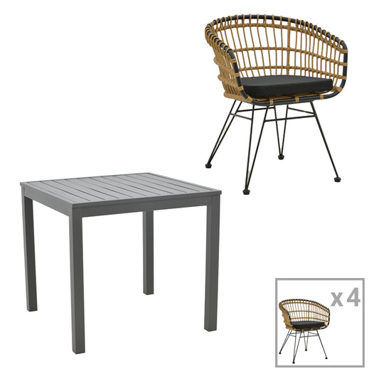 Τραπεζαρία Kliton-Naoki B σετ 5τεμ pakoworld ανθρακί αλουμίνιο και μέταλλο σε μαύρη απόχρωση 80x80x74εκ - Hippiehome.gr