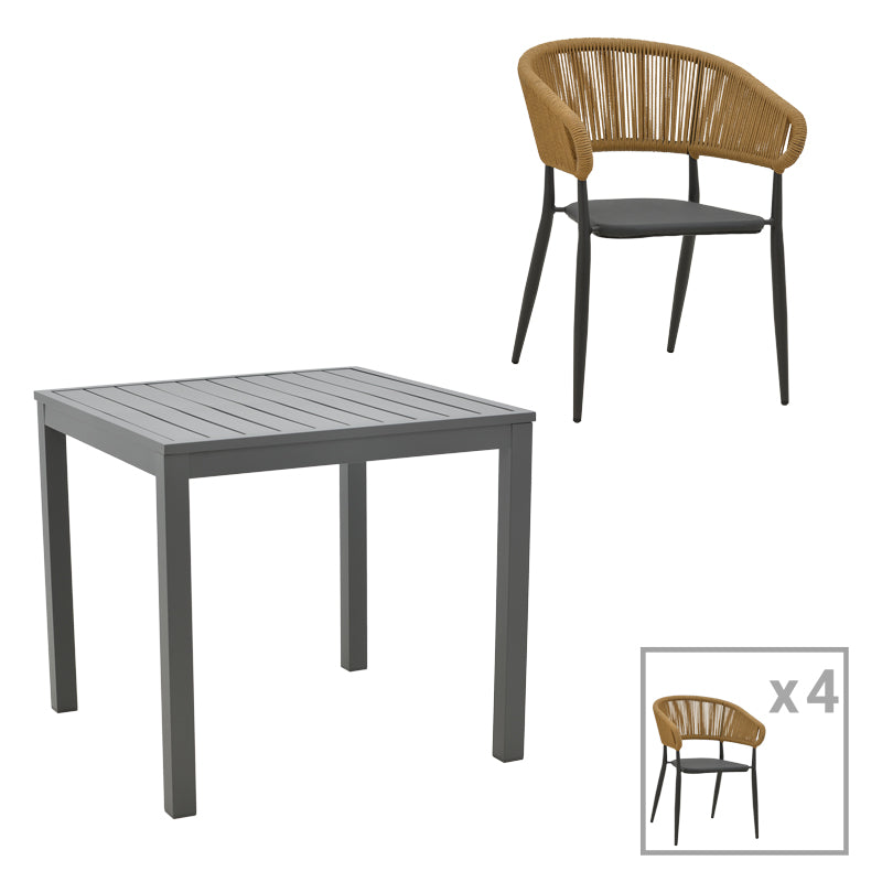 Τραπεζαρία Kliton-Raven σετ 5τεμ pakoworld αλουμίνιο σε ανθρακί απόχρωση 80x80x74εκ - Hippiehome.gr