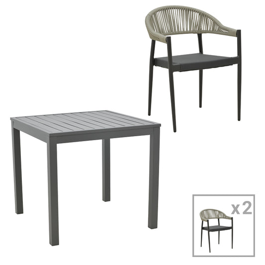 Τραπεζαρία Kliton- Elation σετ 3τεμ pakoworld αλουμίνιο σε ανθρακί απόχρωση 80x80x74εκ - Hippiehome.gr