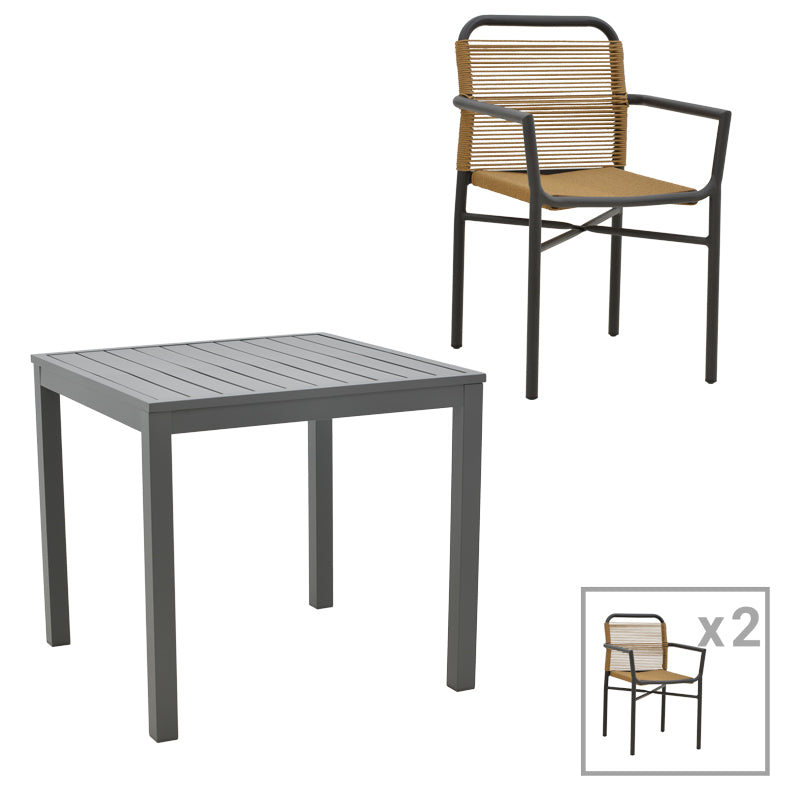 Τραπεζαρία Kliton-Clutch σετ 3τεμ pakoworld αλουμίνιο σε ανθρακί απόχρωση 80x80x74εκ - Hippiehome.gr