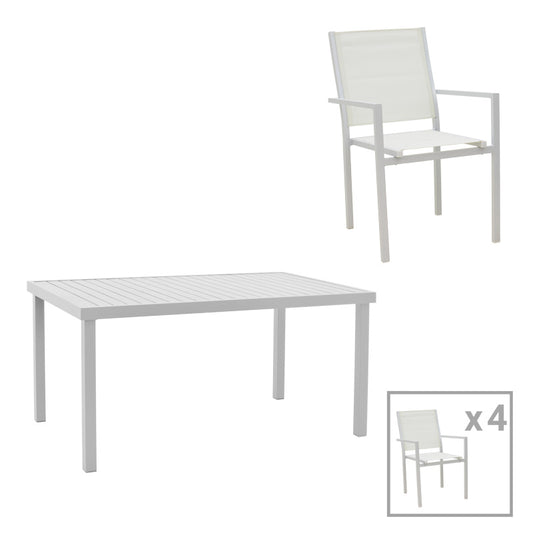 Τραπεζαρία Zacreta-Kliton σετ 5τεμ pakoworld αλουμίνιο σε λευκή απόχρωση 150x80x74εκ - Hippiehome.gr