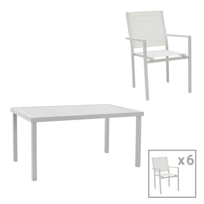 Τραπεζαρία Zacreta-Kliton σετ 7τεμ pakoworld αλουμίνιο σε λευκή απόχρωση 150x80x74εκ - Hippiehome.gr