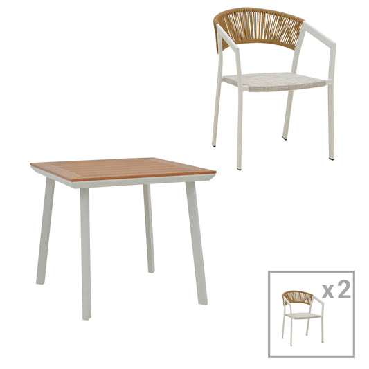 Τραπεζαρία Synergy-Glisten σετ 3τεμ pakoworld λευκό αλουμίνιο και plywood σε φυσικό χρώμα 80x80x74εκ - Hippiehome.gr