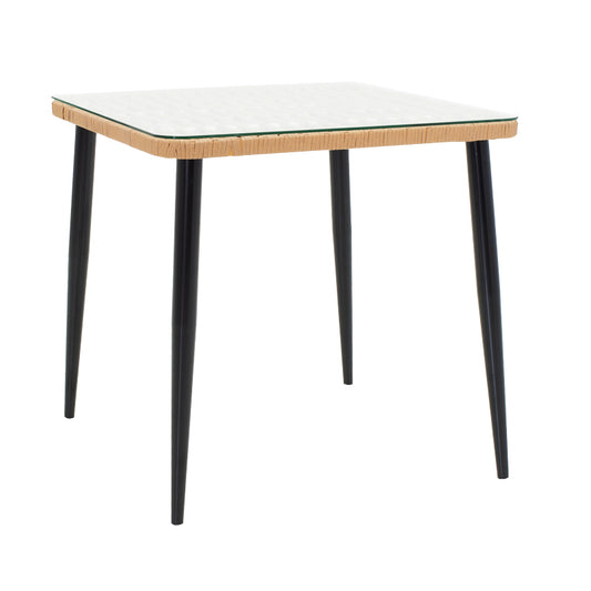 Τραπεζαρία Naoki V σετ 3τεμ pakoworld rattan pe σε φυσική απόχρωση και μαύρο μέταλλο 80x80x78εκ - Hippiehome.gr