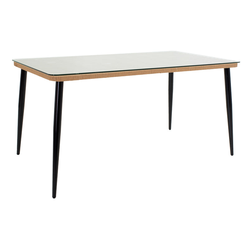 Τραπεζαρία Naoki Χ σετ 7τεμ pakoworld rattan pe σε φυσική απόχρωση και μαύρο μέταλλο 160x90x78εκ - Hippiehome.gr