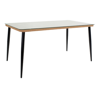 Τραπεζαρία Naoki U σετ 7τεμ pakoworld rattan pe σε φυσική απόχρωση και μαύρο μέταλλο 160x90x78εκ - Hippiehome.gr