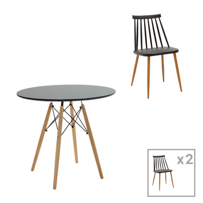 Τραπεζαρία Aurora-Julita pakoworld σετ 3τεμ pp-mdf σε μαύρη-φυσική απόχρωση Φ80x73εκ - Hippiehome.gr