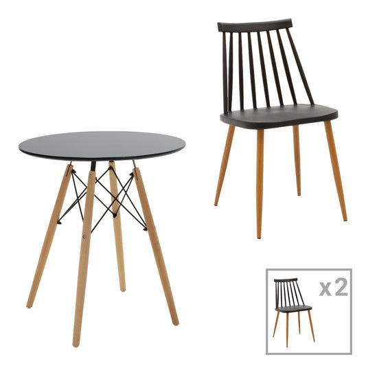 Dining table Aurora-Julita pakoworld set of 3 pp-mdf in black-natural shade Φ60x73cm