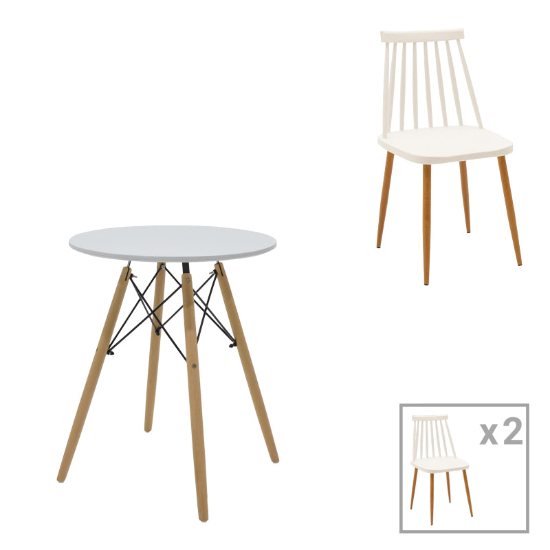 Dining table Aurora-Julita pakoworld set of 3 pp-mdf in white-natural shade Φ60x73cm