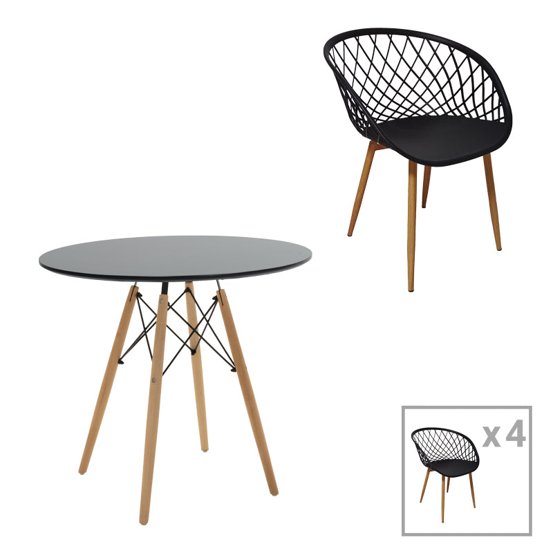 Τραπεζαρία Ezra-Julita pakoworld σετ 5τεμ pp-mdf σε μαύρη-φυσική απόχρωση Φ80x73εκ - Hippiehome.gr