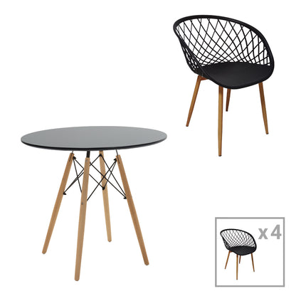 Τραπεζαρία Ezra-Julita pakoworld σετ 5τεμ pp-mdf σε μαύρη-φυσική απόχρωση Φ80x73εκ - Hippiehome.gr