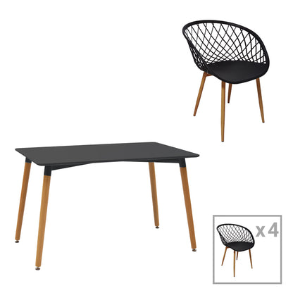 Τραπεζαρία Ezra-Natali pakoworld σετ 5τεμ pp-mdf σε μαύρη-φυσική απόχρωση 120x80x76εκ - Hippiehome.gr