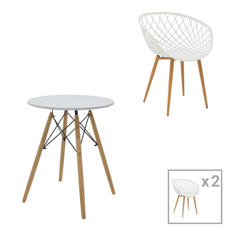 Dining table Ezra-Julita pakoworld set of 3 pp-mdf in white-natural shade Φ60x73cm