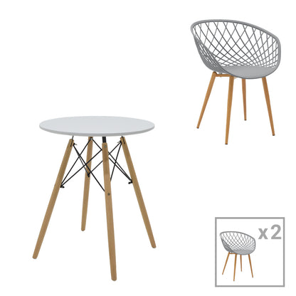 Dining table Ezra-Julita pakoworld set of 3 pp-mdf in gray-white-natural shade Φ60x73cm