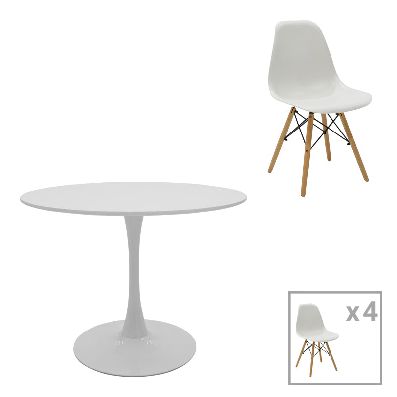 Τραπεζαρία Julita-Balou pakoworld σετ 5τεμ pp-mdf λευκo Φ100x73εκ - Hippiehome.gr