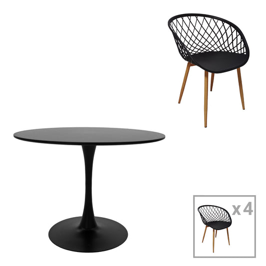 Τραπεζαρία Ezra-Balou pakoworld σετ 5τεμ pp-mdf σε μαύρη-φυσικό απόχρωση Φ100x73εκ - Hippiehome.gr