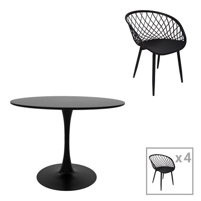 Τραπεζαρία Ezra-Balou pakoworld σετ 5τεμ pp-mdf σε μαύρη απόχρωση Φ100x73εκ - Hippiehome.gr