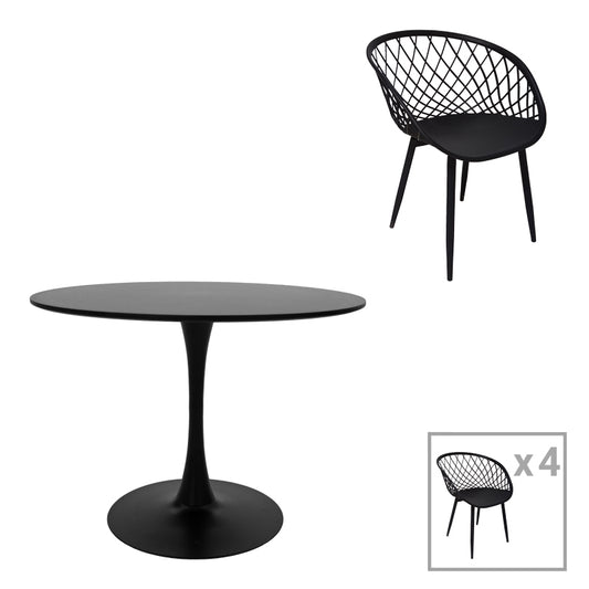 Τραπεζαρία Ezra-Balou pakoworld σετ 5τεμ pp-mdf σε μαύρη απόχρωση Φ100x73εκ - Hippiehome.gr