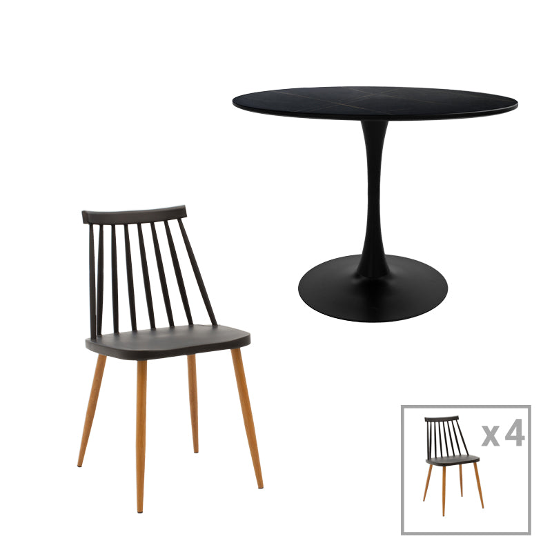 Τραπεζαρία Aurora-Balou pakoworld σετ 5τεμ pp-mdf σε μαύρη-φυσικό απόχρωση Φ120x73εκ - Hippiehome.gr