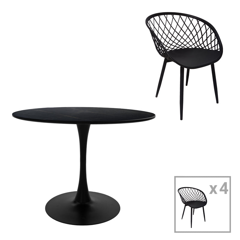 Τραπεζαρία Ezra-Balou pakoworld σετ 5τεμ pp-mdf σε μαύρη απόχρωση Φ120x73εκ - Hippiehome.gr