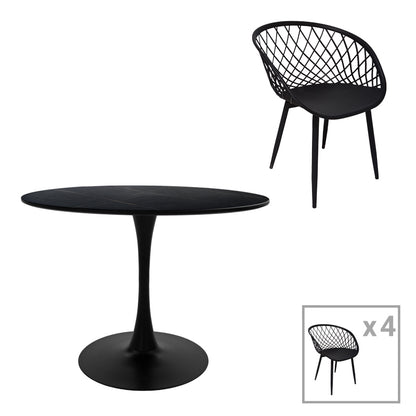 Τραπεζαρία Ezra-Balou pakoworld σετ 5τεμ pp-mdf σε μαύρη απόχρωση Φ120x73εκ - Hippiehome.gr