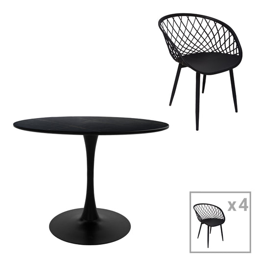 Τραπεζαρία Ezra-Balou pakoworld σετ 5τεμ pp-mdf σε μαύρη απόχρωση Φ120x73εκ - Hippiehome.gr