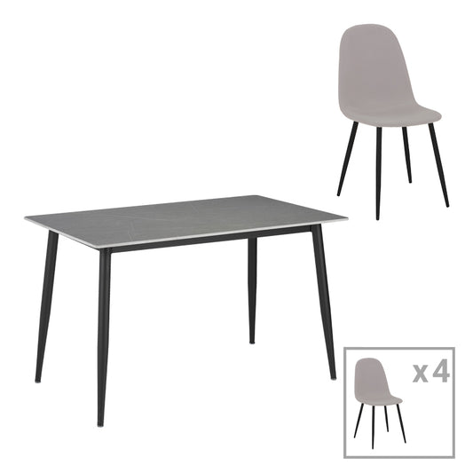 Τραπεζαρία Gustas-Bella C pakoworld σετ 5τμχ γκρι μαρμάρου sintered stone-μαύρο μέταλλο 140x80x75εκ - Hippiehome.gr