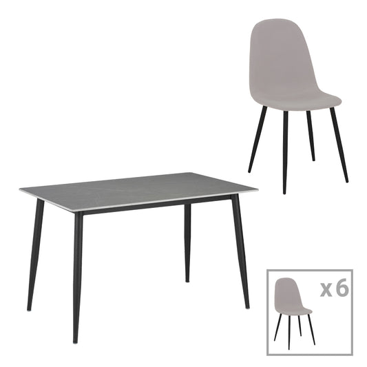 Τραπεζαρία Bella-Gustas pakoworld σετ 7τμχ γκρι μαρμάρου sintered stone-μαύρο μέταλλο 160x80x75εκ - Hippiehome.gr