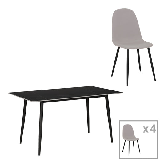 Τραπεζαρία Gustas-Bella pakoworld σετ 5τμχ γκρι με μαύρο μαρμάρου 140x80x75εκ - Hippiehome.gr