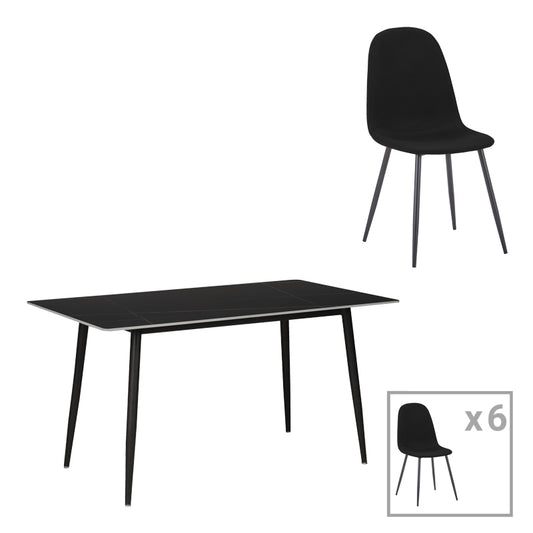 Τραπεζαρία Gustas-Bella pakoworld σετ 7τμχ ανθρακί με μαύρο μαρμάρου 160x80x75εκ - Hippiehome.gr