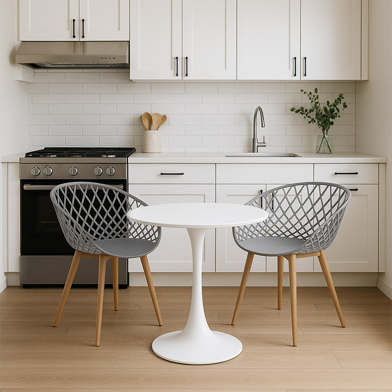 Τραπεζαρία Elijah-Ezra pakoworld σετ 3τεμ pp-pu σε γκρι-λευκή απόχρωση με φυσικό πόδι Φ60x74εκ - Hippiehome.gr