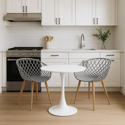 Τραπεζαρία Elijah-Ezra pakoworld σετ 3τεμ pp-pu σε γκρι-λευκή απόχρωση με φυσικό πόδι Φ60x74εκ - Hippiehome.gr