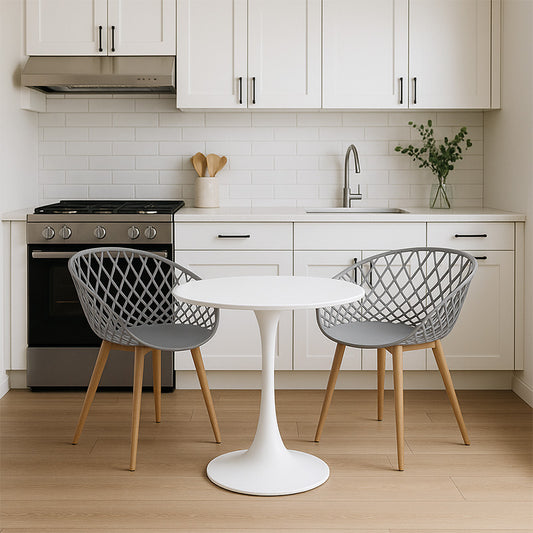 Τραπεζαρία Elijah-Ezra pakoworld σετ 3τεμ pp-pu σε γκρι-λευκή απόχρωση με φυσικό πόδι Φ60x74εκ - Hippiehome.gr