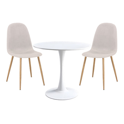 Τραπεζαρία Elijah-Bella pakoworld σετ 3τεμ σε λευκή-μπεζ απόχρωση Φ60x74εκ - Hippiehome.gr