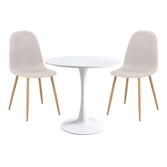 Τραπεζαρία Elijah-Bella pakoworld σετ 3τεμ σε λευκή-μπεζ απόχρωση Φ60x74εκ - Hippiehome.gr