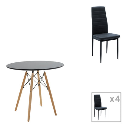 Τραπεζαρία Julita-Parker pakoworld σετ 5τεμ mdf σε μαύρη-φυσική απόχρωση Φ80x73cm - Hippiehome.gr