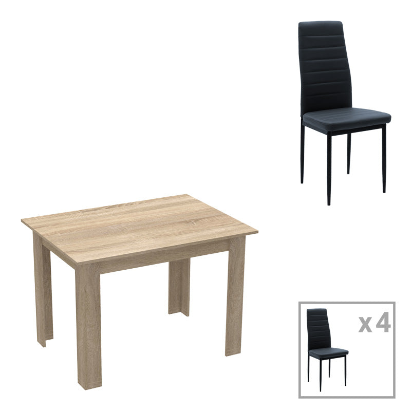 Τραπεζαρία Manka-Parker pakoworld σετ 5τεμ mdf σε μαύρη-sonoma απόχρωση 110x80x77εκ - Hippiehome.gr