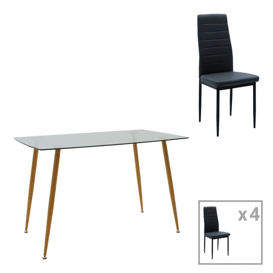 Τραπεζαρία Chloe-Parker pakoworld σετ 5τεμ γυάλινο σε ανθρακί-φυσική απόχρωση 120x70x75εκ - Hippiehome.gr